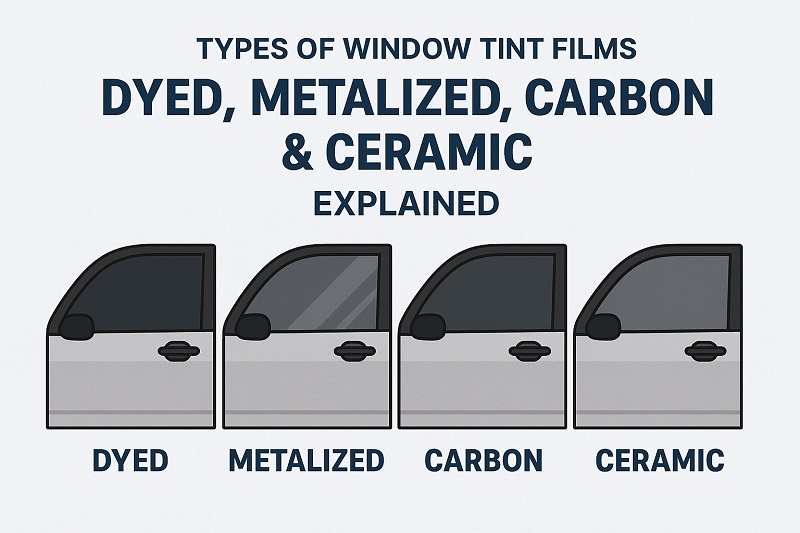 types of window tint films: dyed, metalized, carbon & ceramic explained